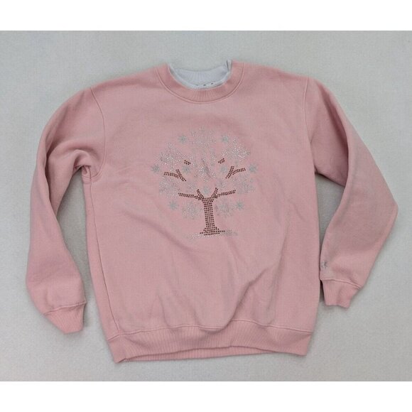King Universal Women's Sweatshirt Size M Pink Crewneck Snowflake Tree - Picture 2 of 13